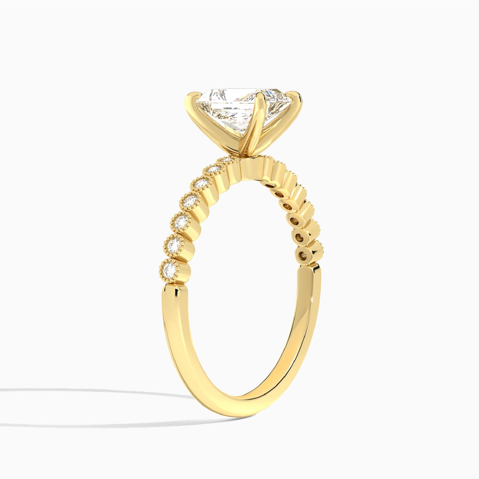 Radiant Alena Bezel-Set Lab Diamond Engagement Ring In 14K Yellow Gold, Angle View