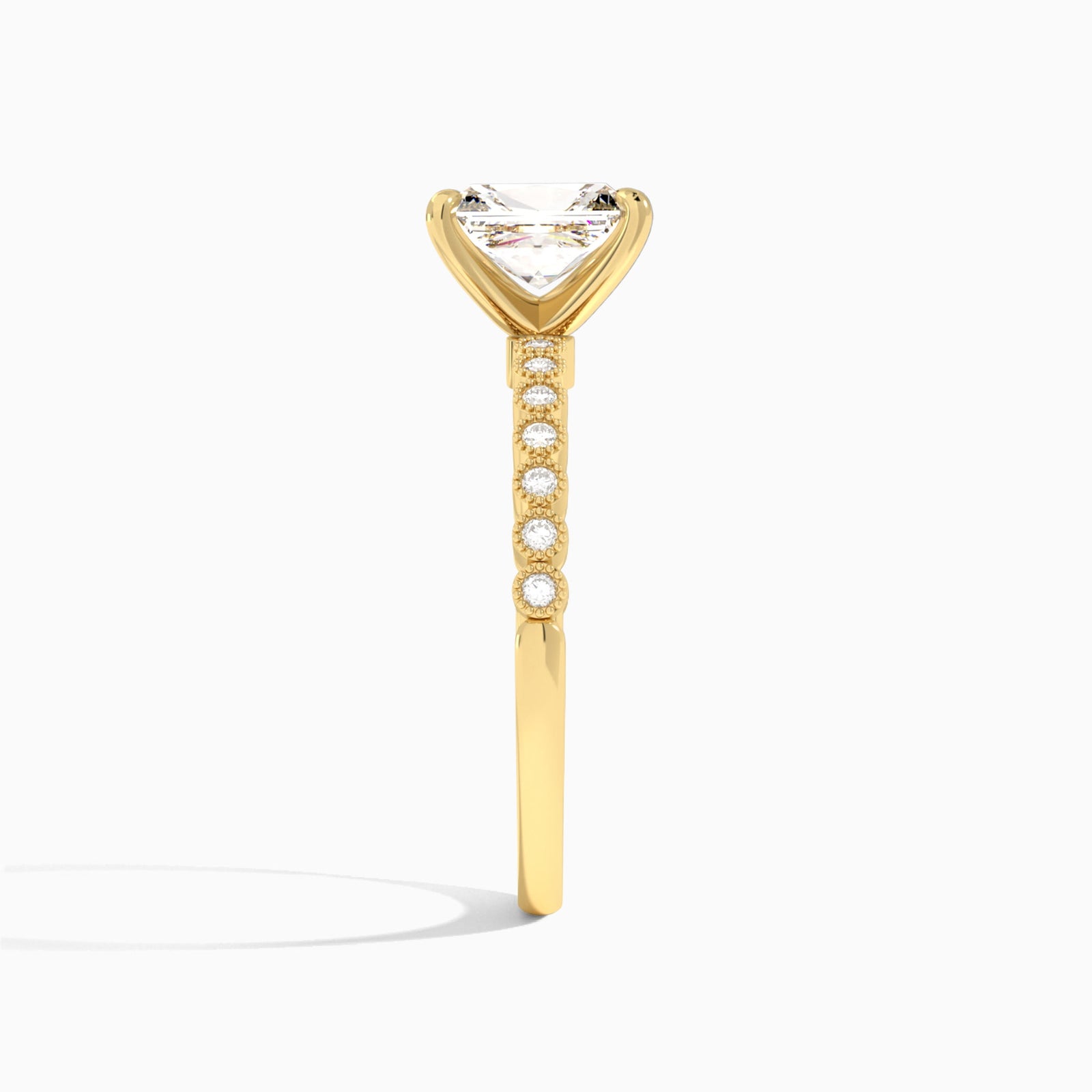 Radiant Alena Bezel-Set Lab Diamond Engagement Ring In 14K Yellow Gold, Side View