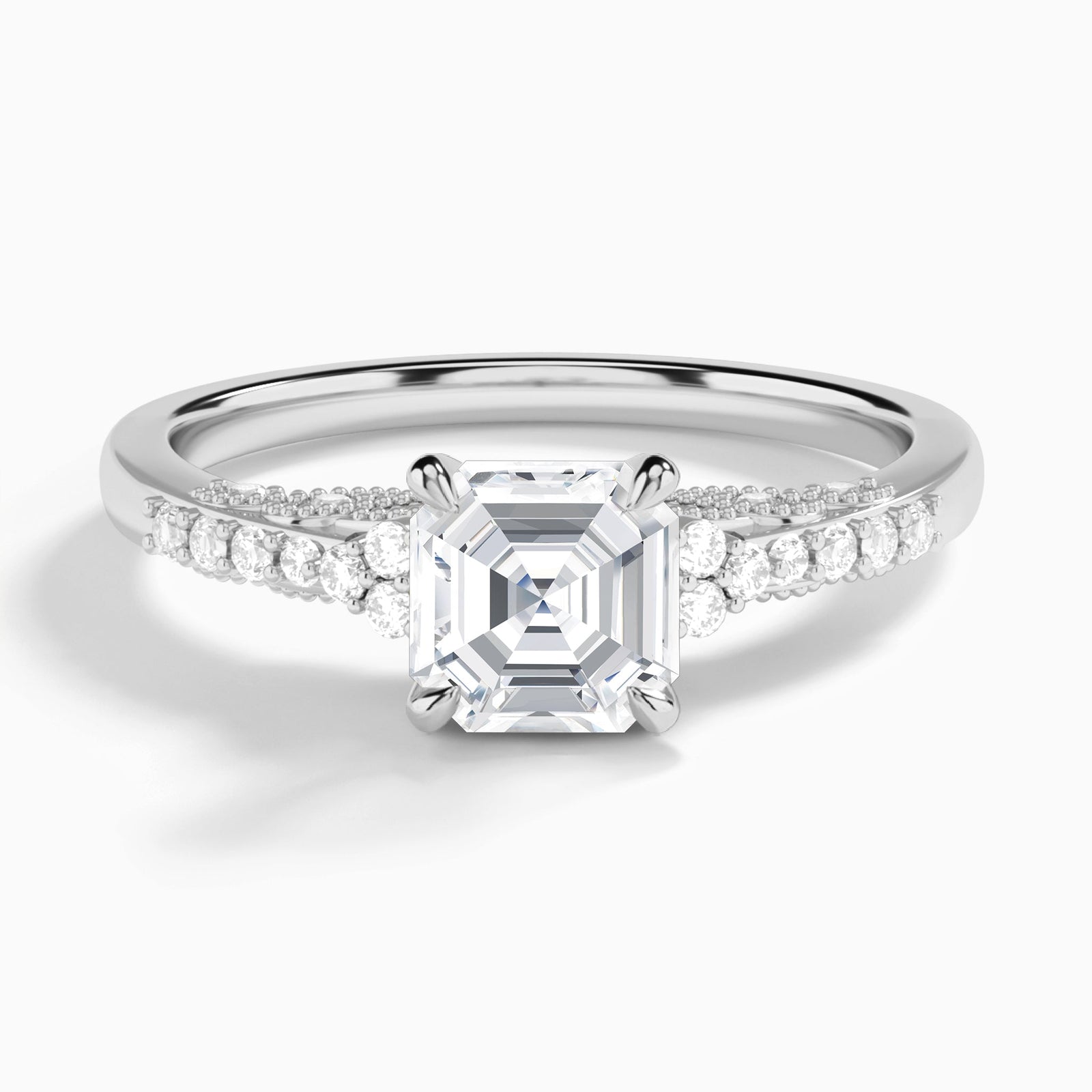 Asscher Joy Lab Grown Diamond Engagement Ring In 18K White Gold - Lucenjuri