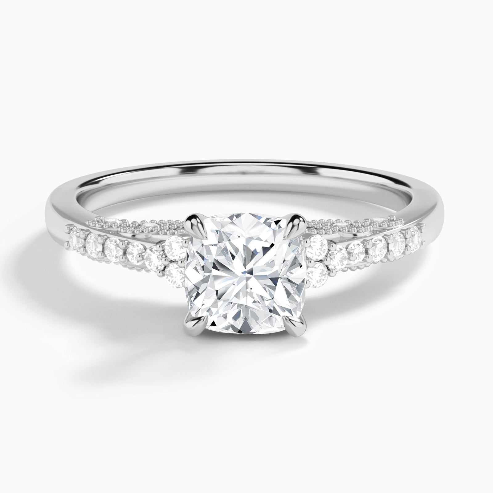 Cushion Joy Lab Grown Diamond Engagement Ring In 18K White Gold - Lucenjuri