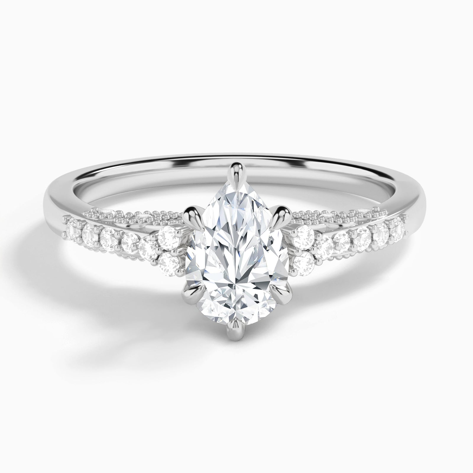 Pear Joy Lab Grown Diamond Engagement Ring In 14K White Gold - Lucenjuri