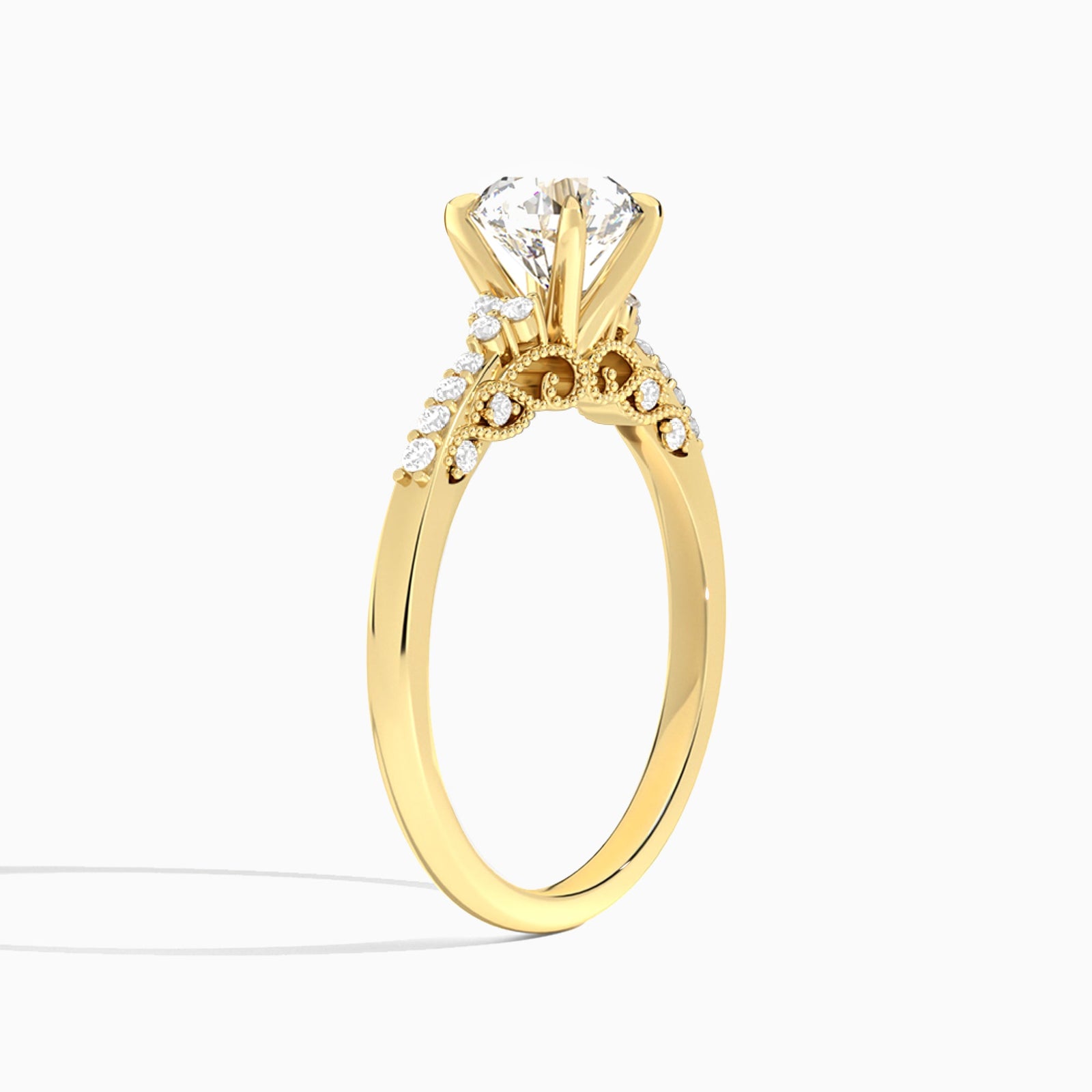 Round Joy Lab Grown Diamond Engagement Ring In 14K Yellow Gold, Angle View