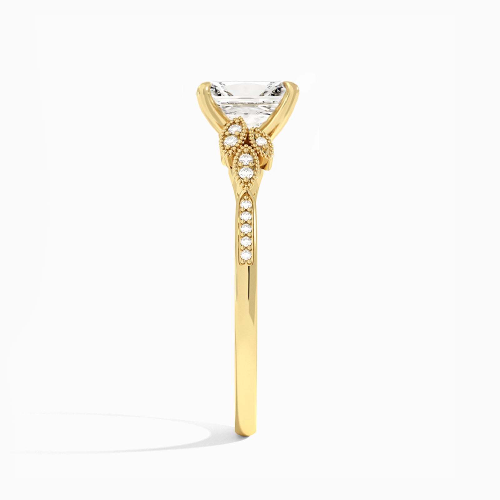 Radiant Aspen Lab Grown Diamond Engagement Ring In 14K Yellow Gold, Side View