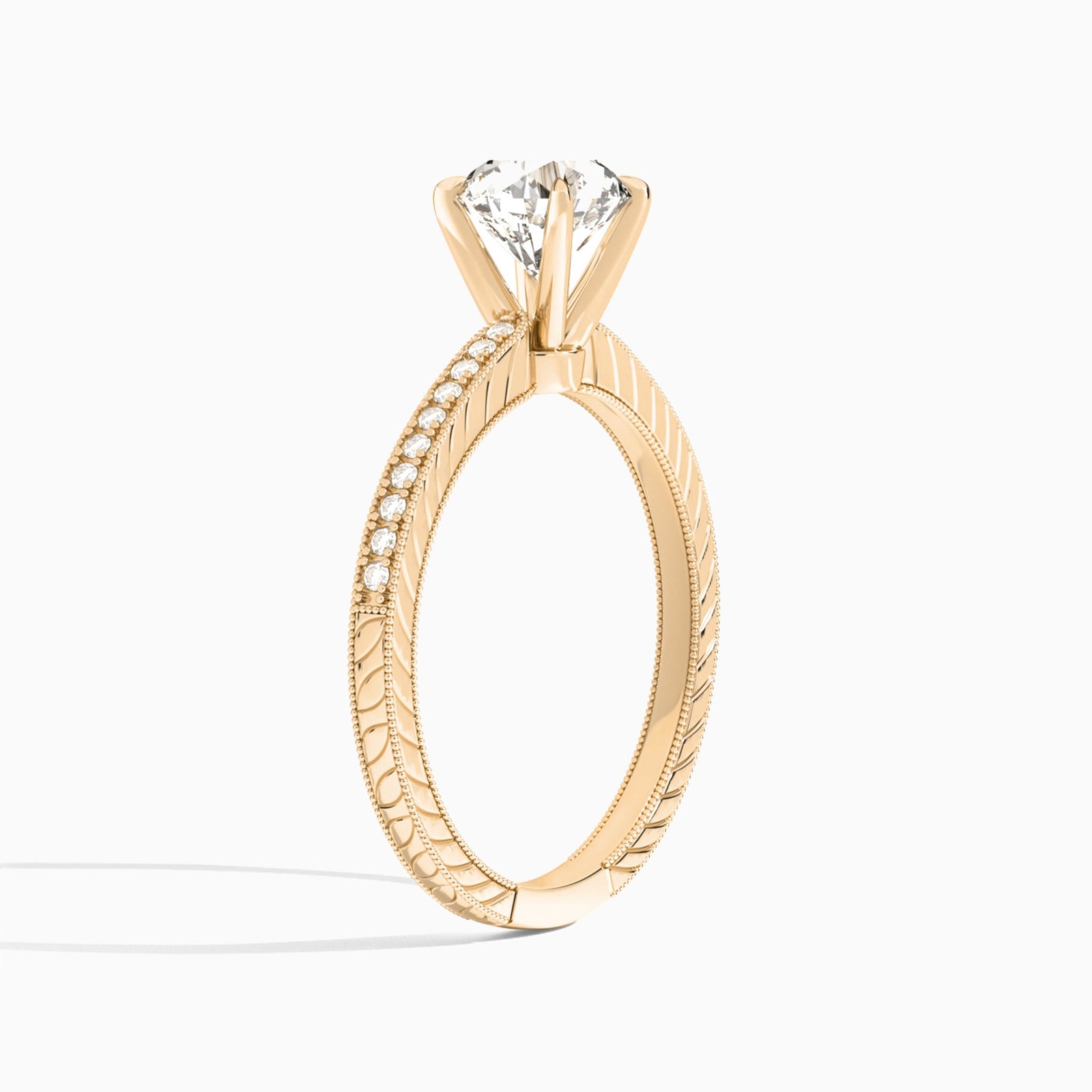 Round Carla Lab Grown Diamond Engagement Ring In 14K Rose Gold, Angle View
