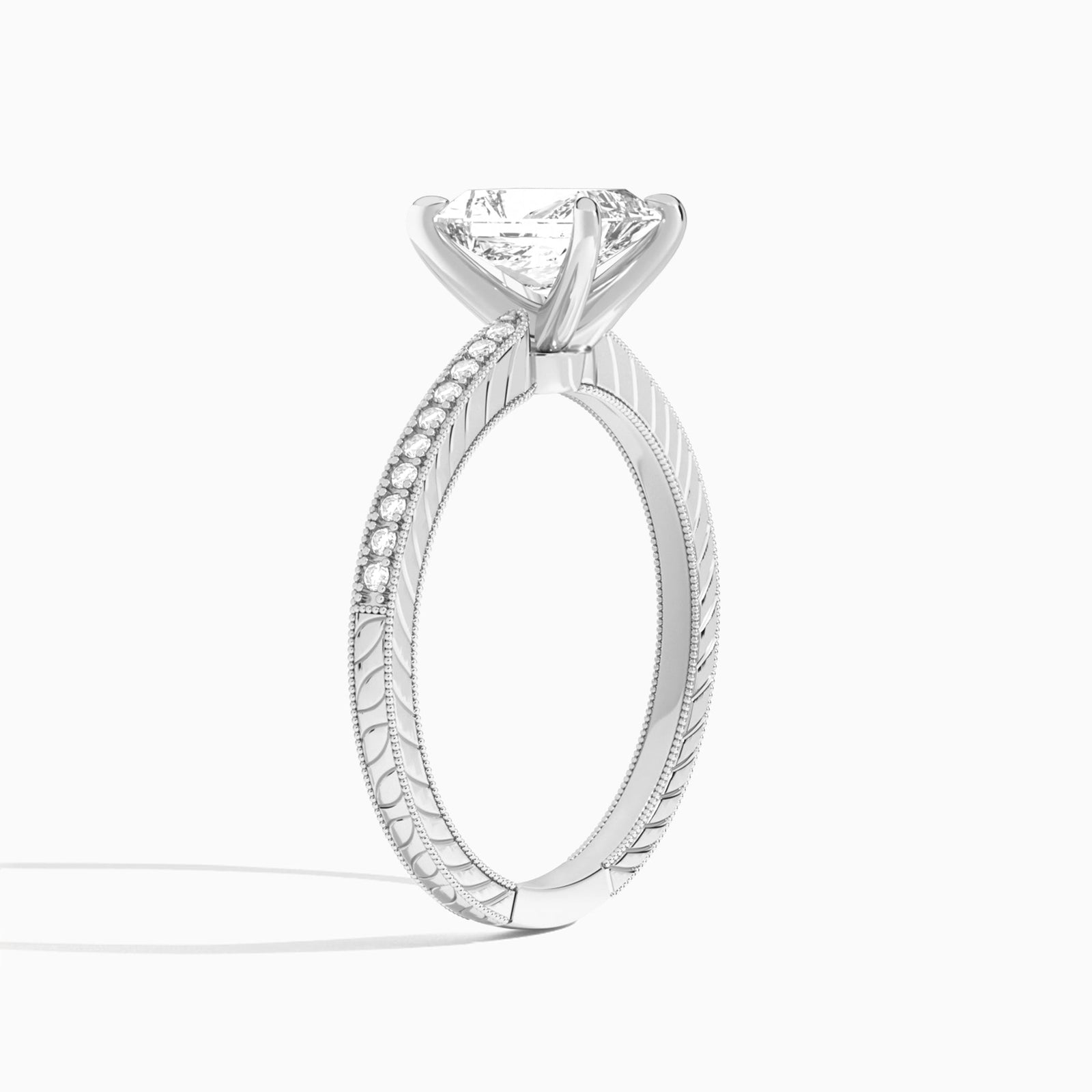 Radiant Carla Lab Grown Diamond Engagement Ring In 14K White Gold, Angle View