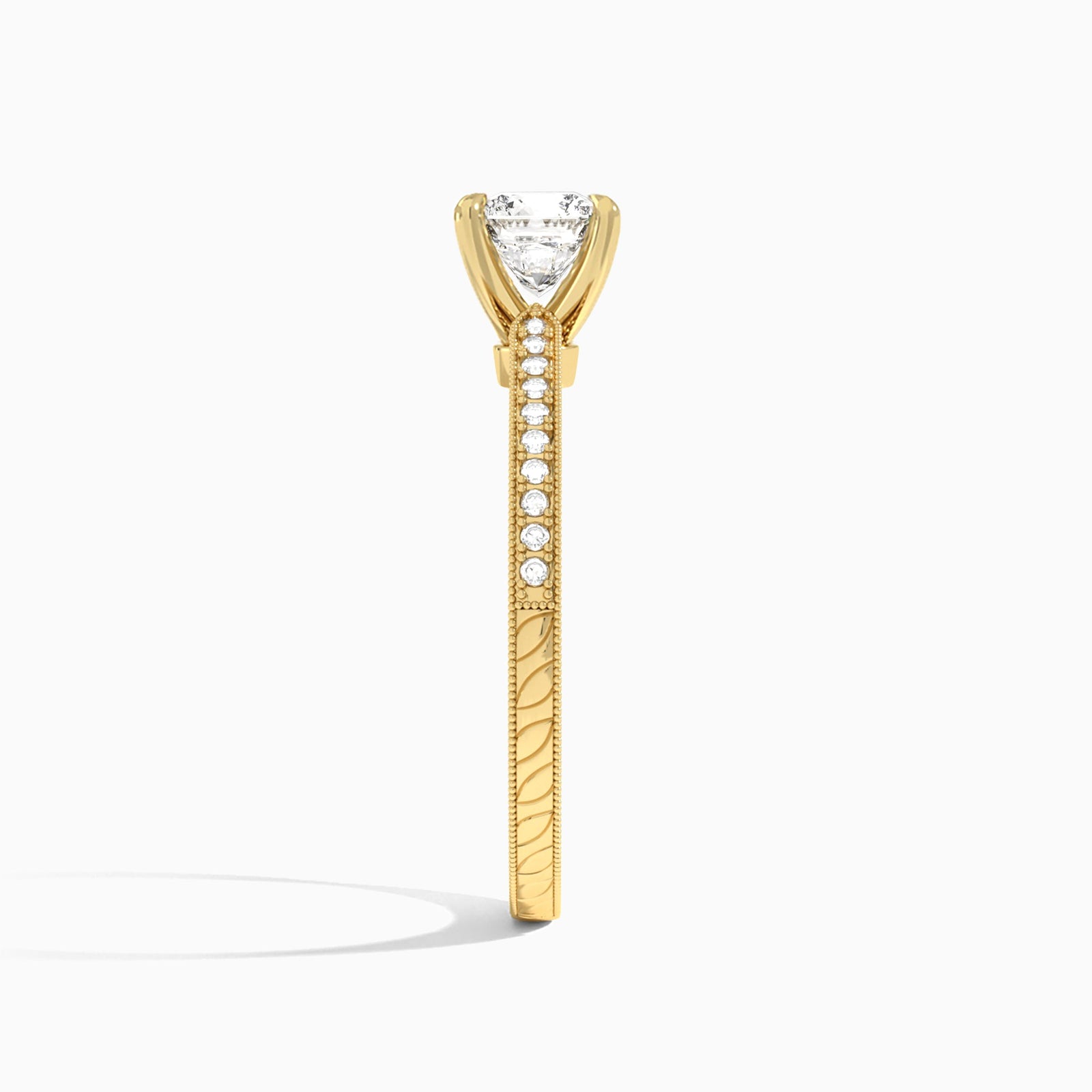 Cushion Carla Lab Grown Diamond Engagement Ring In 18K Yellow Gold, Side View