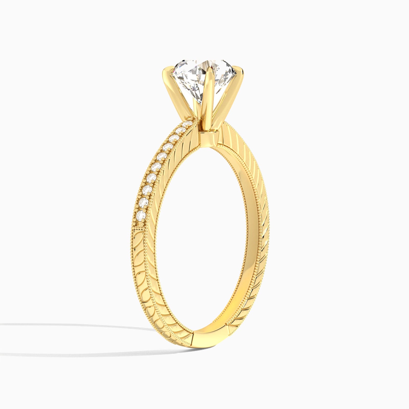 Round Carla Lab Grown Diamond Engagement Ring In 18K Yellow Gold, Angle View