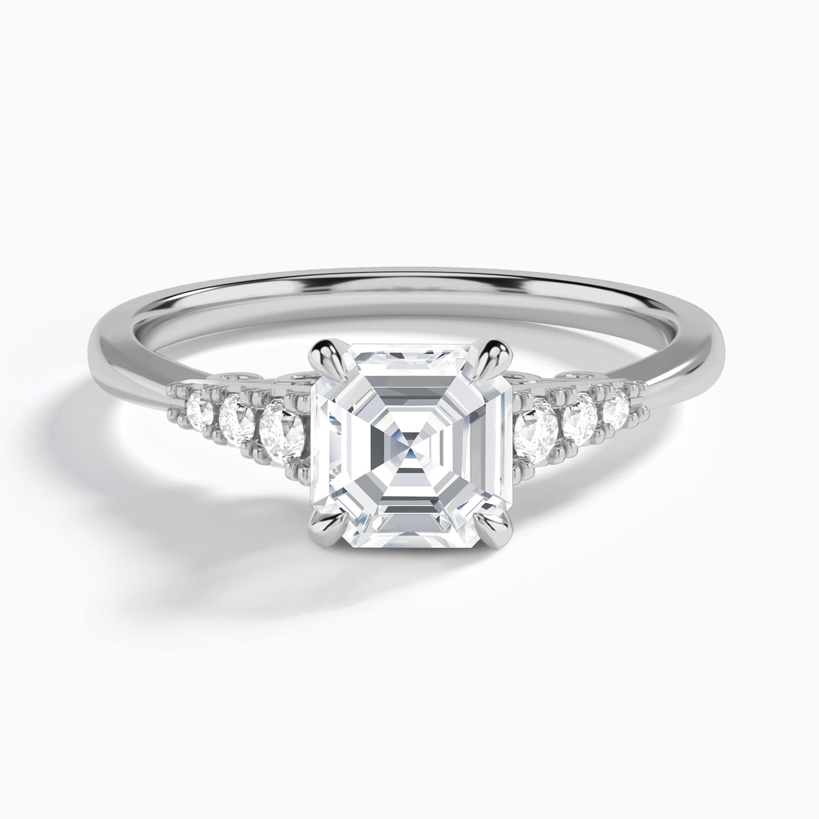 Asscher Ava Cathedral Engagement Ring In 18K White Gold - Lucenjuri