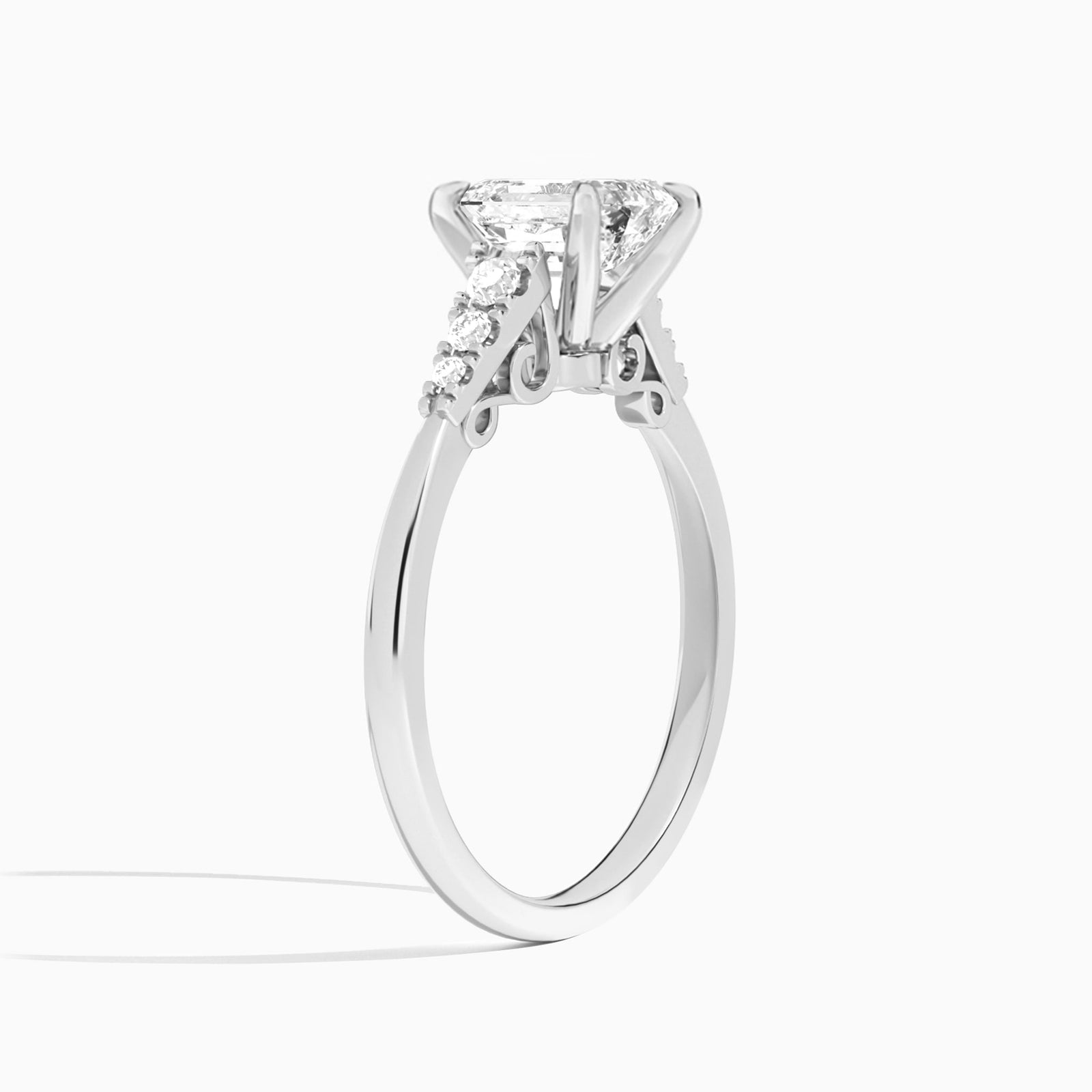 Emerald Ava Cathedral Engagement Ring In 14K White Gold, Angle View
