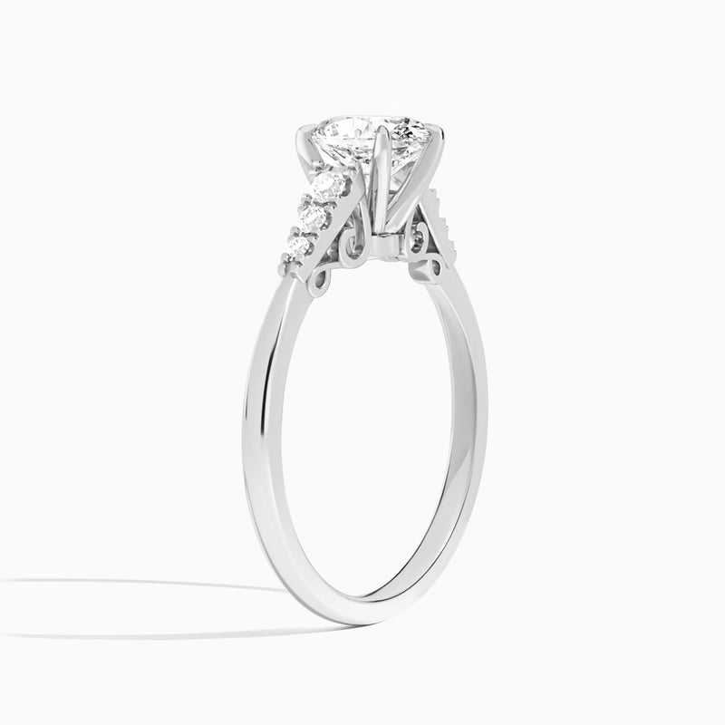 Oval Ava Cathedral Engagement Ring In 14K White Gold, Angle View