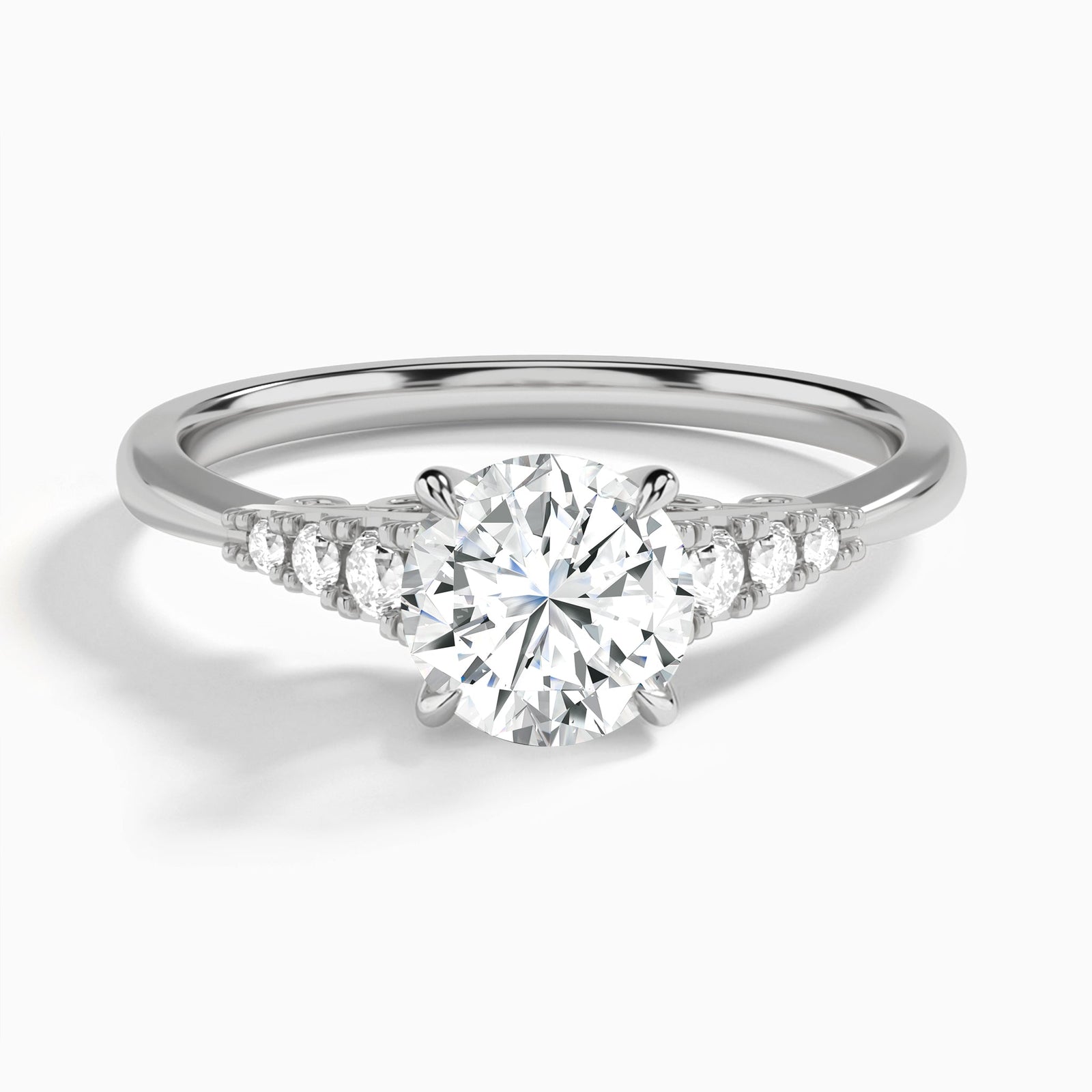 Round Ava Cathedral Engagement Ring In 18K White Gold - Lucenjuri
