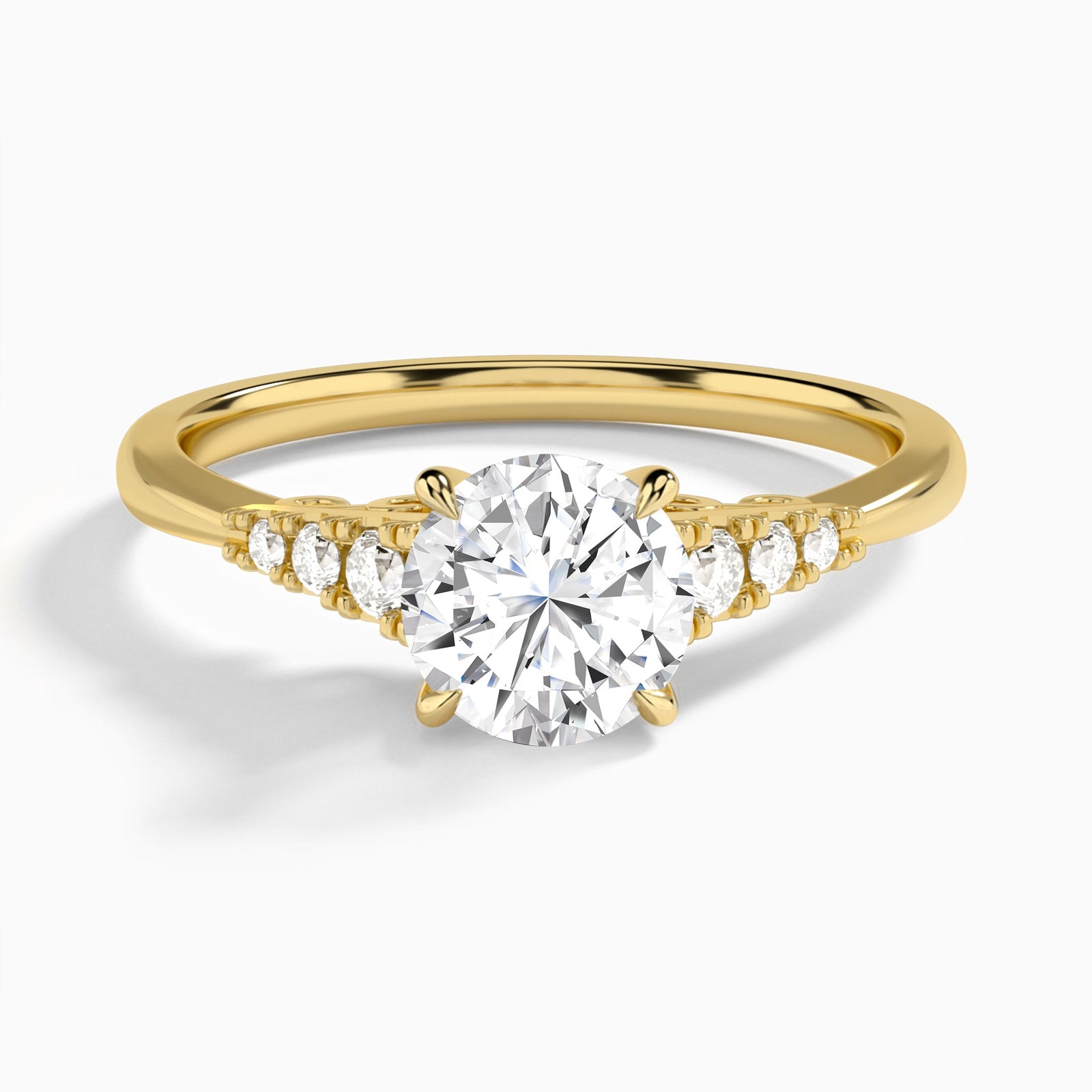 Round Ava Cathedral Engagement Ring In 18K Yellow Gold - Lucenjuri