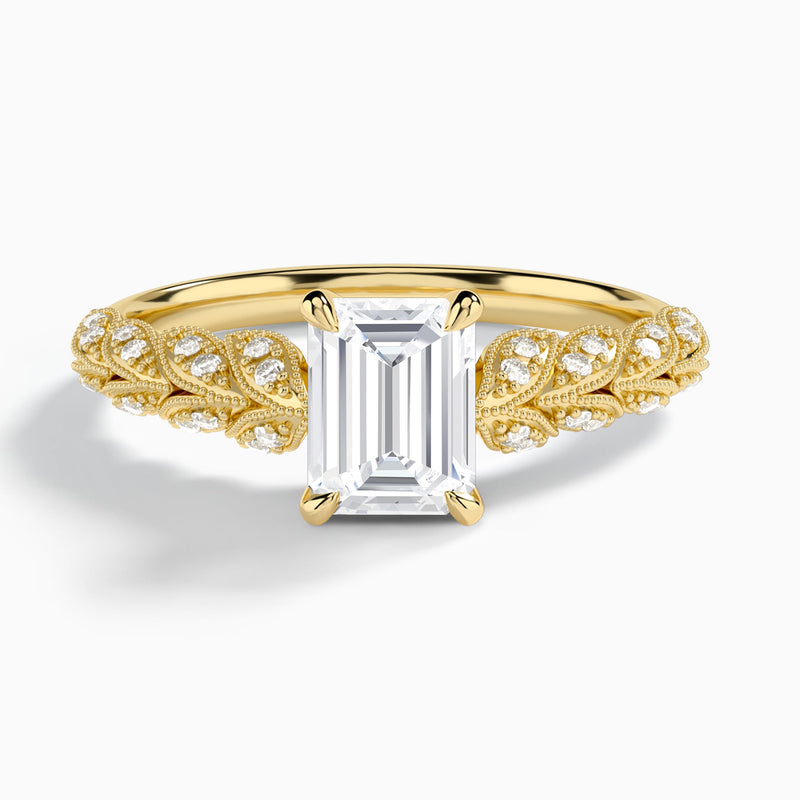 Emerald Laurel Diamond Engageemnt Ring In 14K Yellow Gold - Lucenjuri