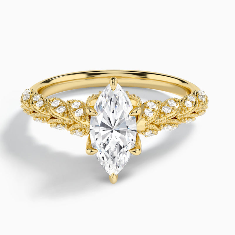 Marquise Laurel Diamond Engageemnt Ring In 14K Yellow Gold - Lucenjuri