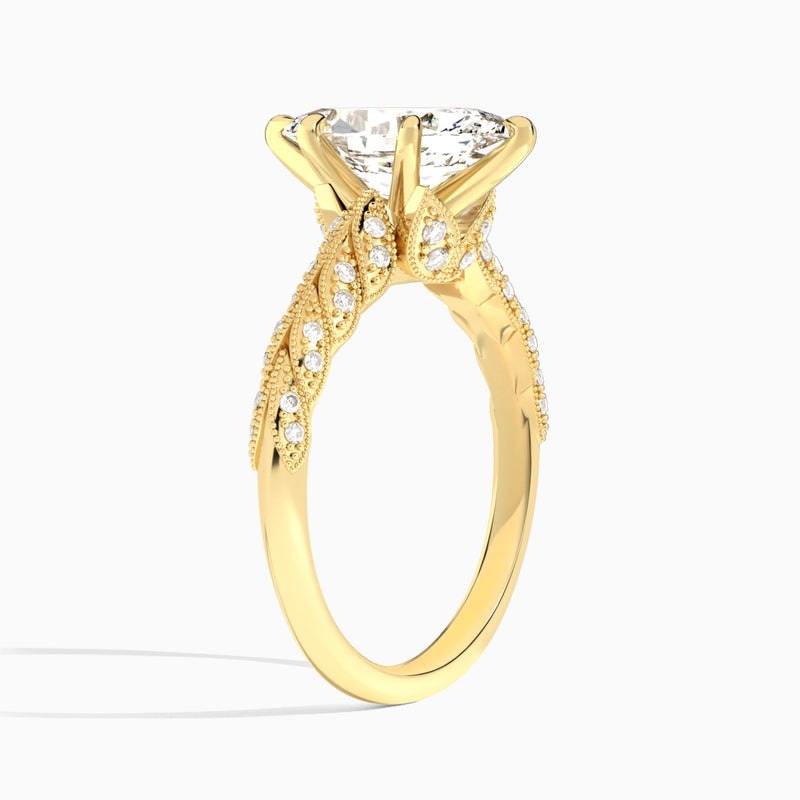 Marquise Laurel Diamond Engageemnt Ring In 14K Yellow Gold, Angle View
