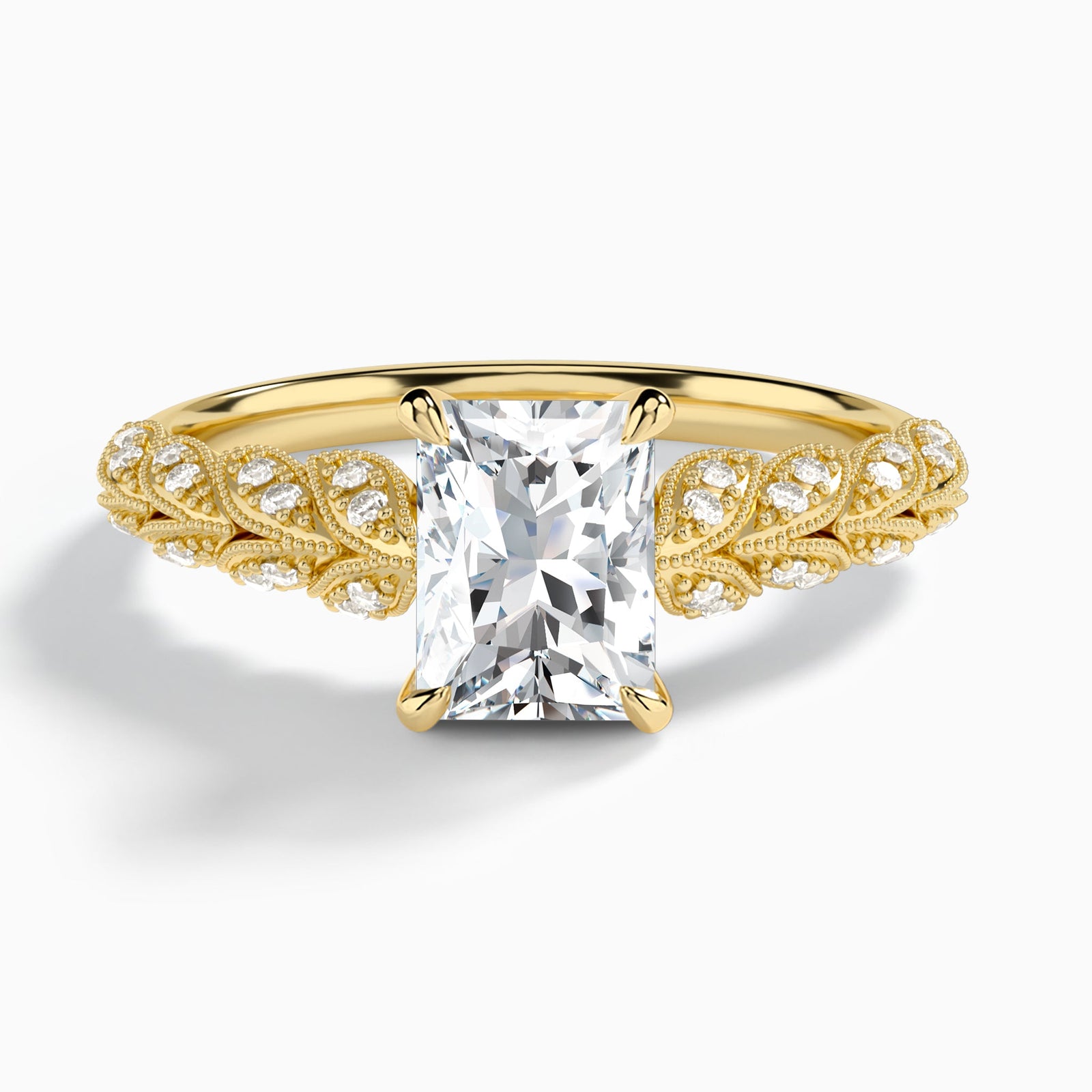 Radiant Laurel Diamond Engageemnt Ring In 14K Yellow Gold - Lucenjuri