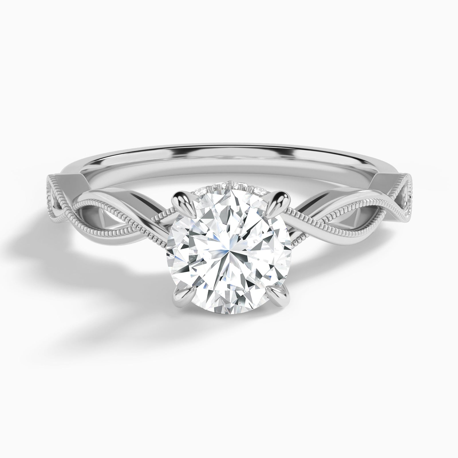 Round Petite Infinito Lab Diamond Engagement Ring In 14K White Gold - Lucenjuri