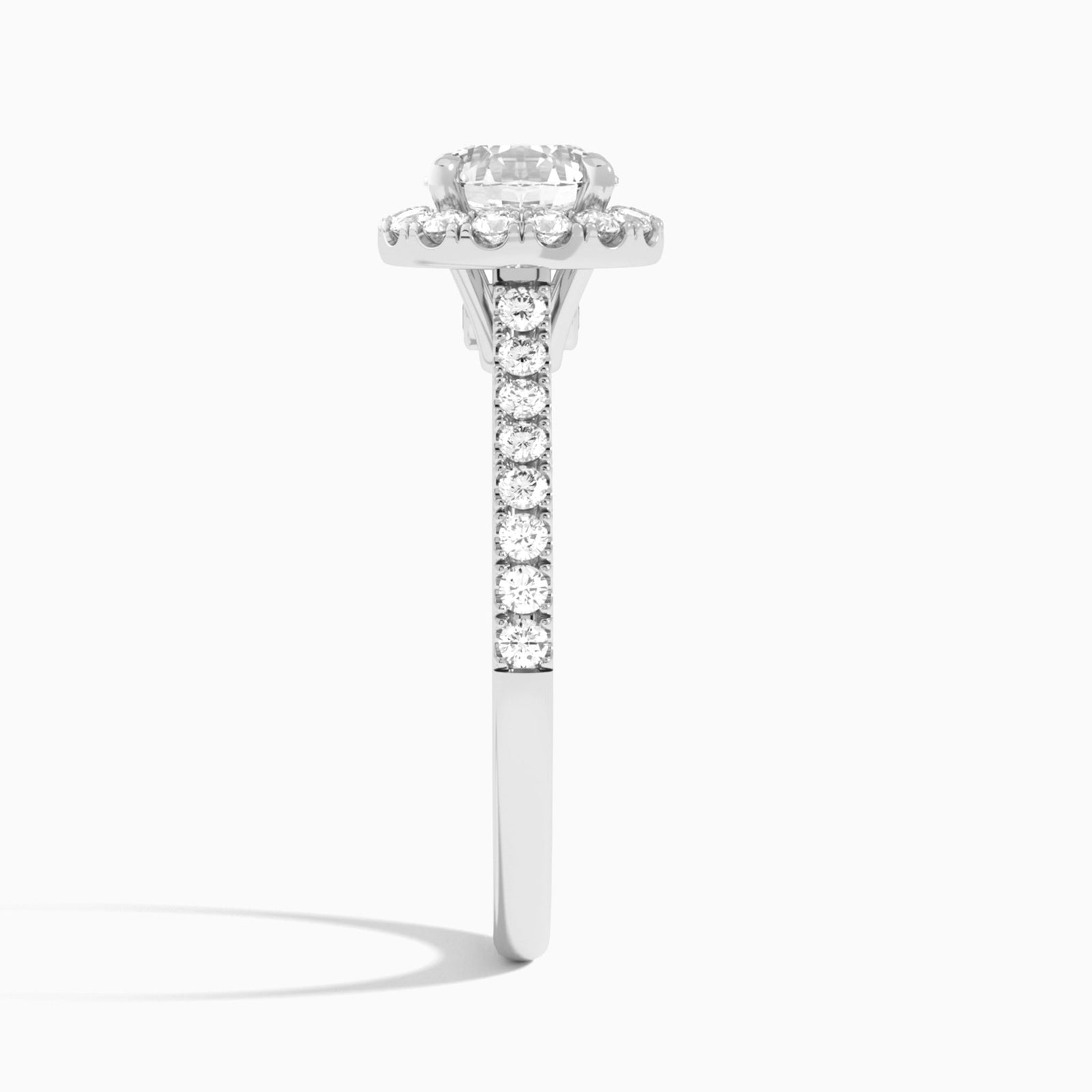 Round Gwendolyn Halo Lab Grown Diamond Engagement Ring In Platinum, Side View