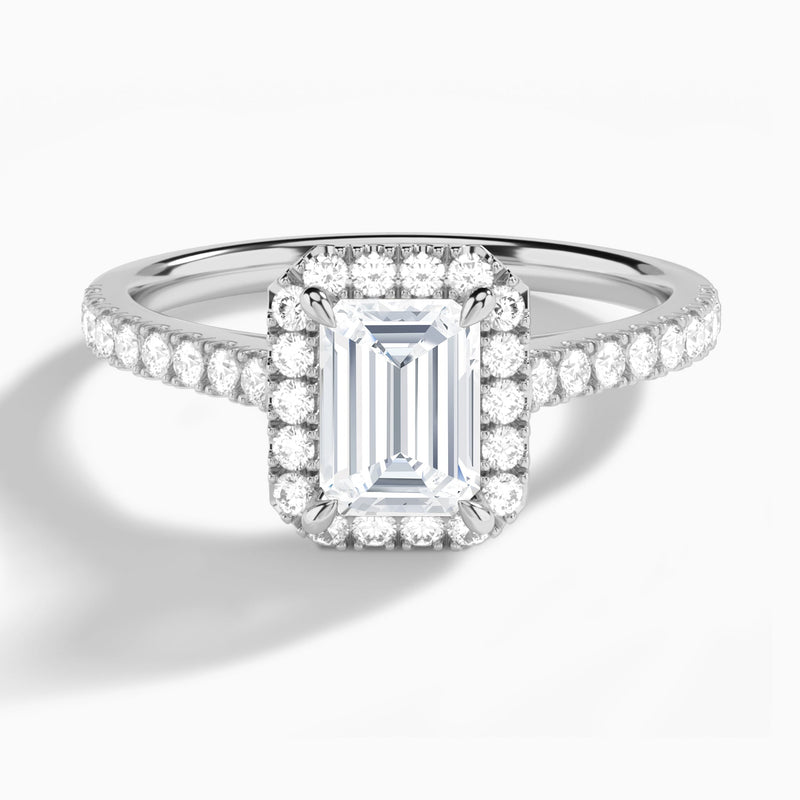 Emerald Gwendolyn Halo Lab Diamond Engagement Ring In 14K White Gold - Lucenjuri