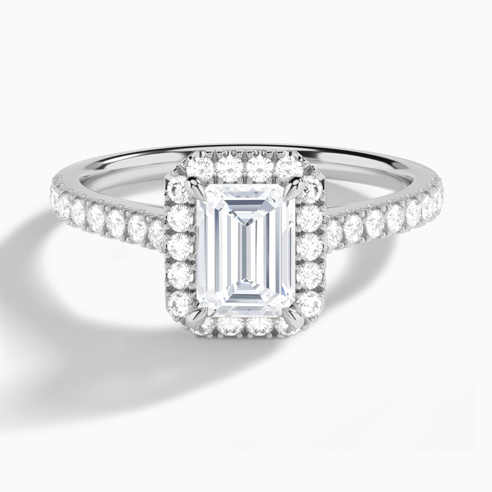 Emerald Gwendolyn Halo Lab Diamond Engagement Ring In 14K White Gold - Lucenjuri