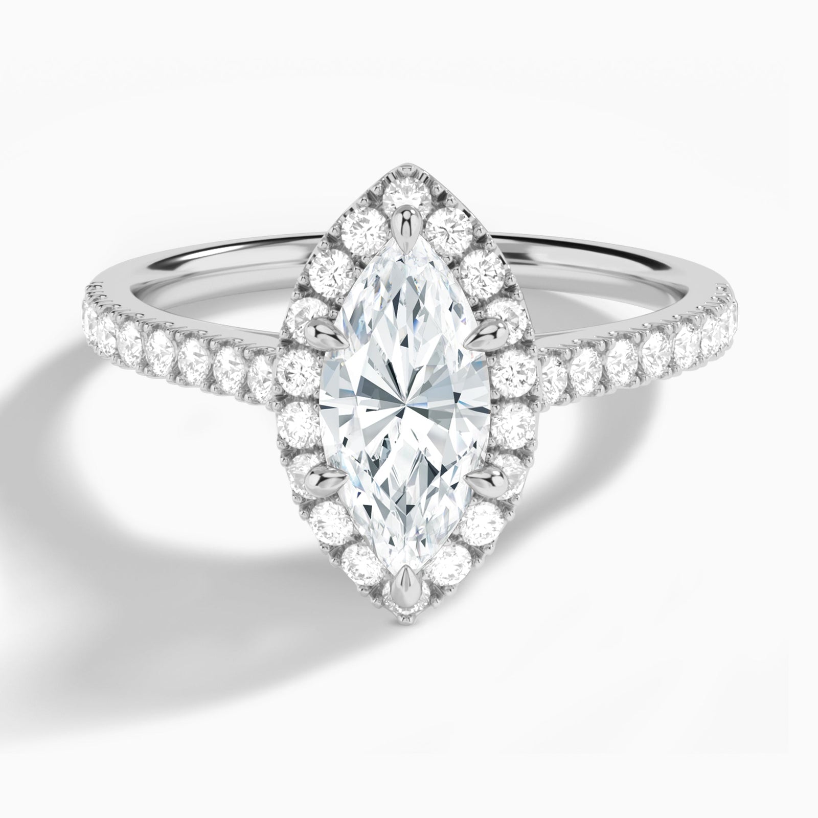 Marquise Gwendolyn Halo Lab Diamond Engagement Ring In 14K White Gold - Lucenjuri
