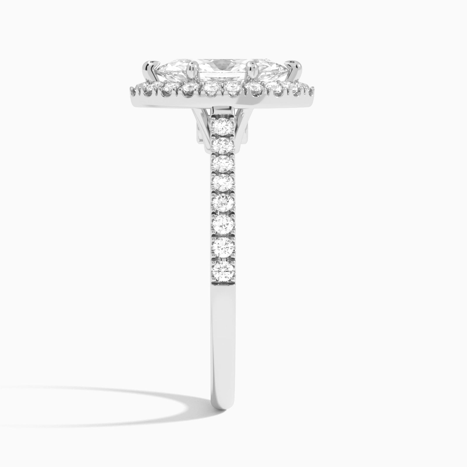 Marquise Gwendolyn Halo Lab Diamond Engagement Ring In 14K White Gold, Side View