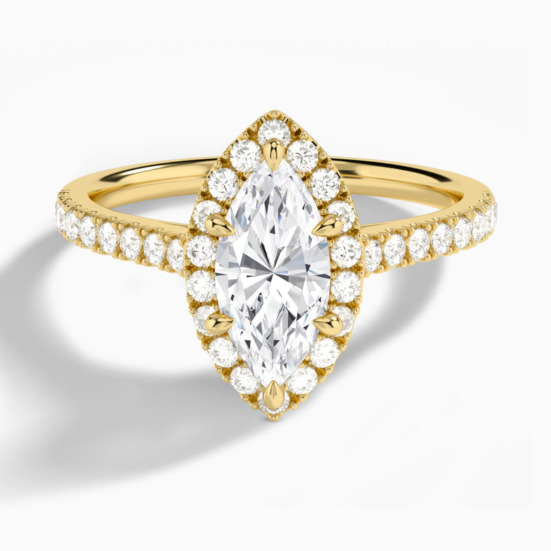 Marquise Gwendolyn Halo Lab Diamond Engagement Ring In 14K Yellow Gold - Lucenjuri