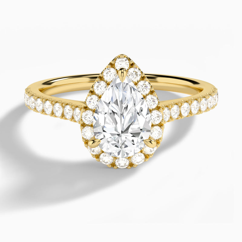 Pear Gwendolyn Halo Lab Diamond Engagement Ring In 14K Yellow Gold - Lucenjuri
