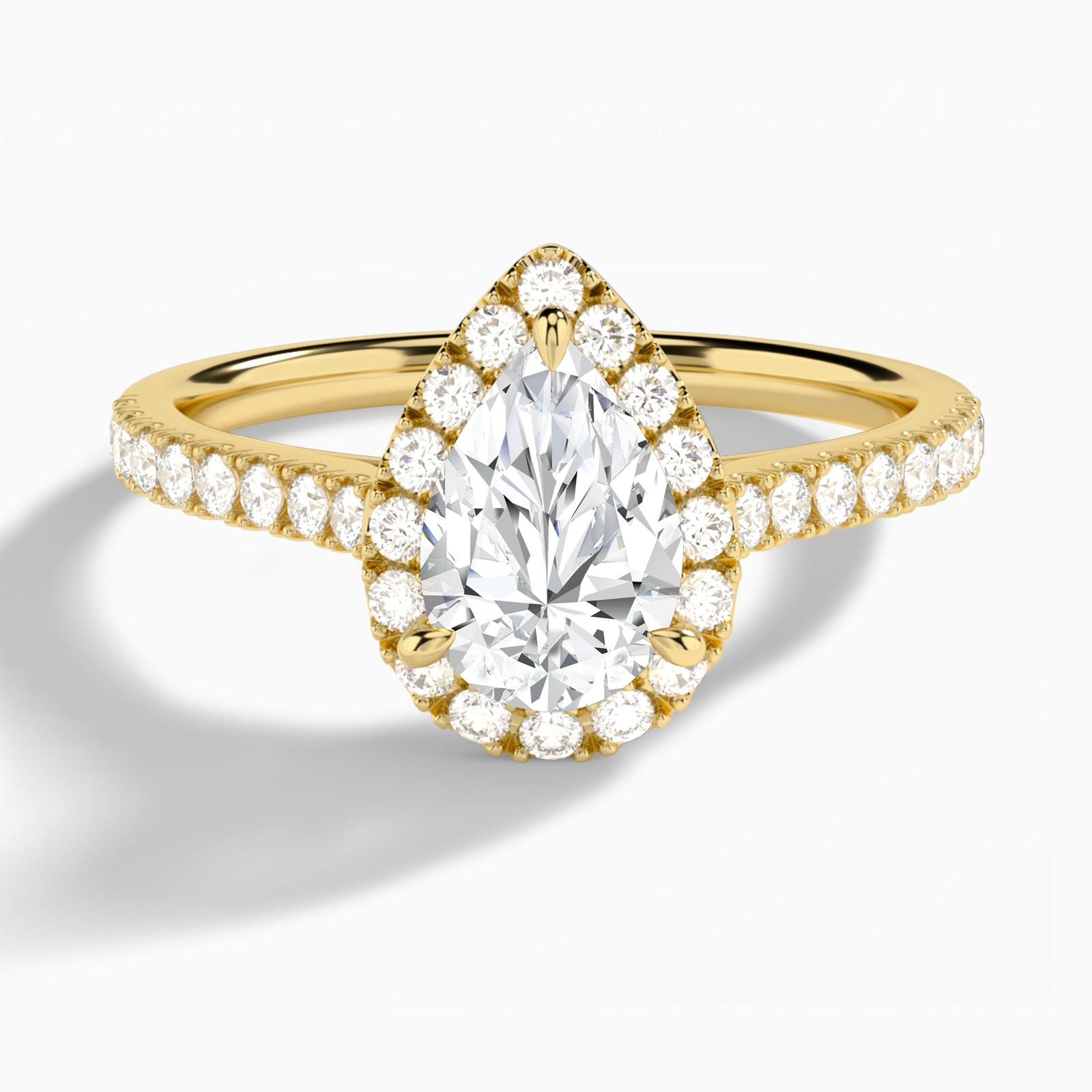 Pear Gwendolyn Halo Lab Diamond Engagement Ring In 14K Yellow Gold - Lucenjuri