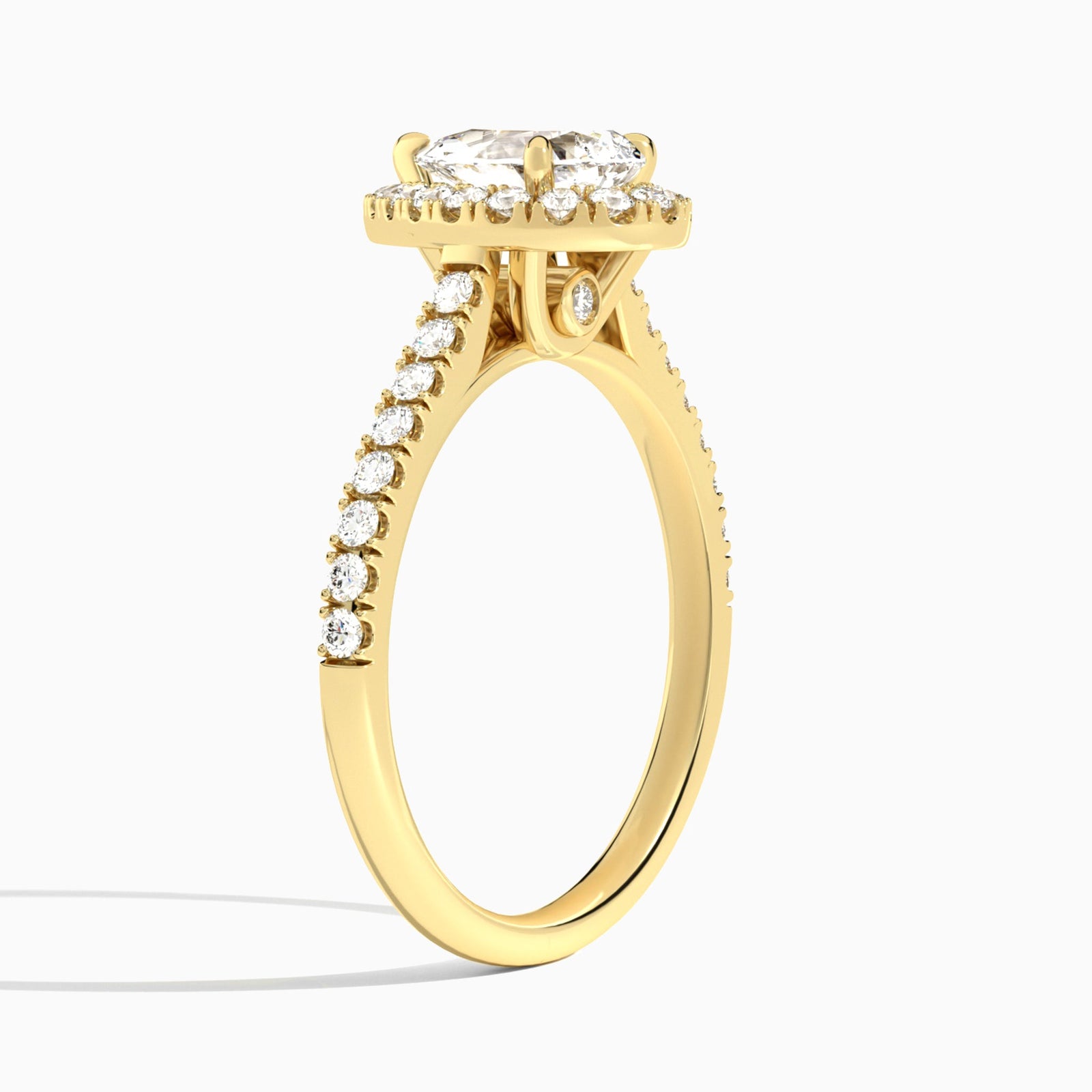 Pear Gwendolyn Halo Lab Diamond Engagement Ring In 14K Yellow Gold, Angle View