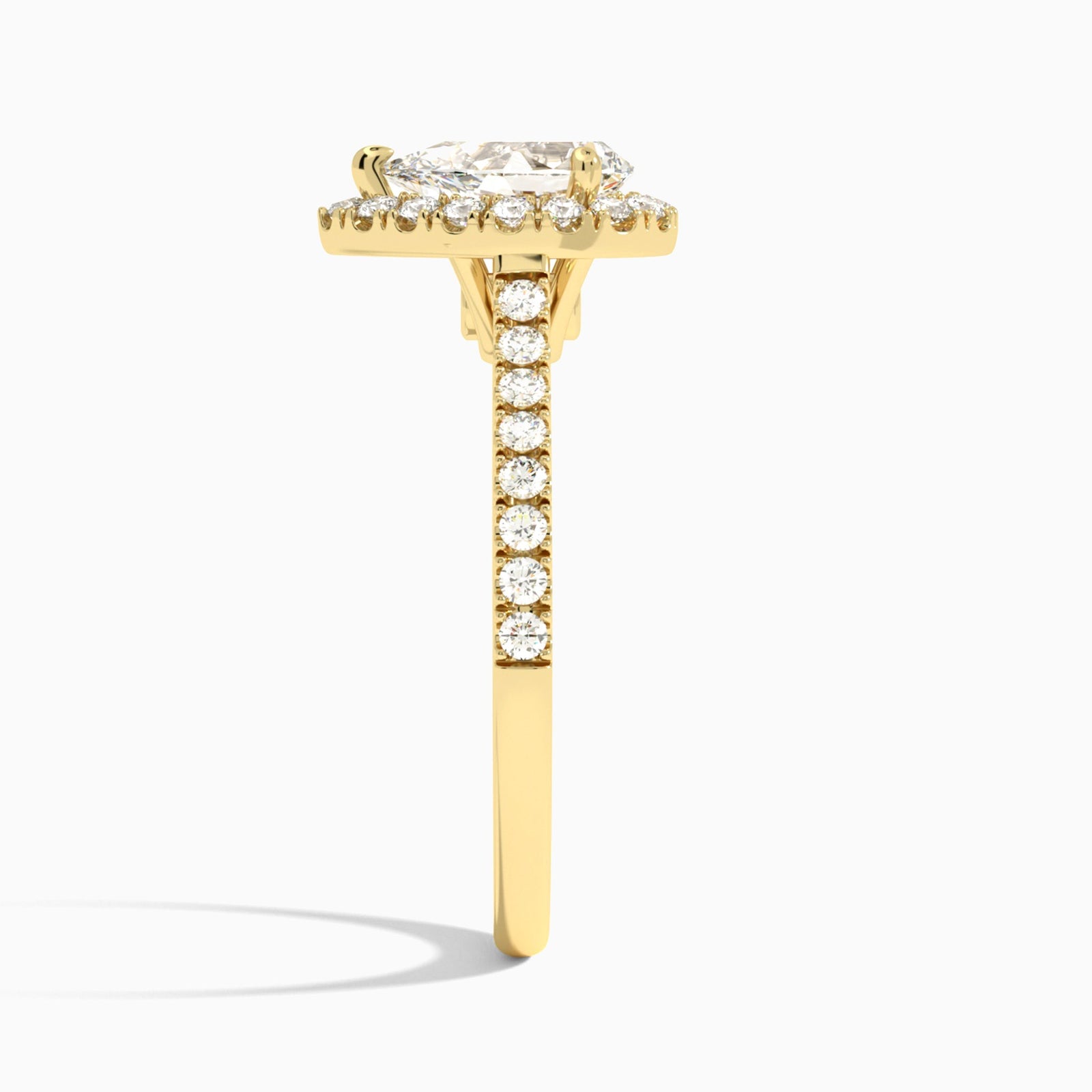 Pear Gwendolyn Halo Lab Diamond Engagement Ring In 14K Yellow Gold, Side View