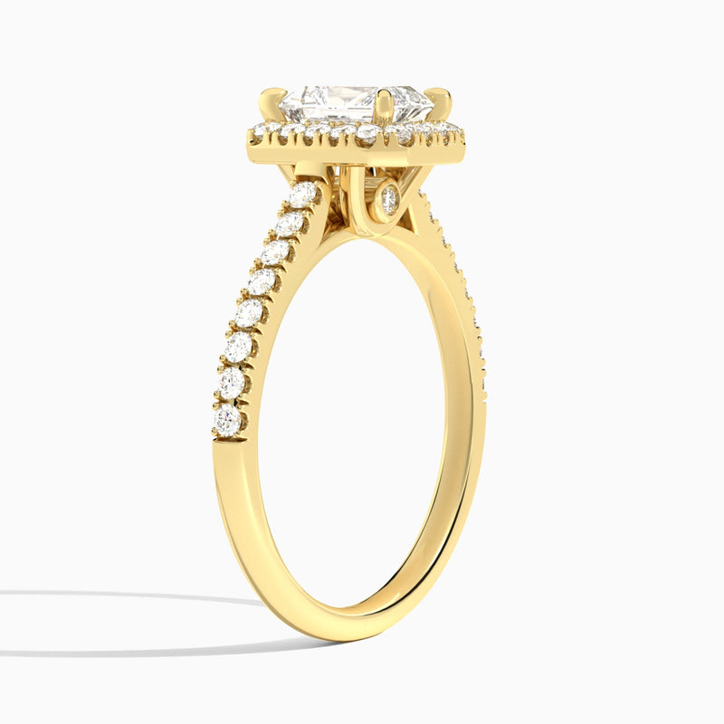 Radiant Gwendolyn Halo Lab Diamond Engagement Ring In 14K Yellow Gold, Angle View