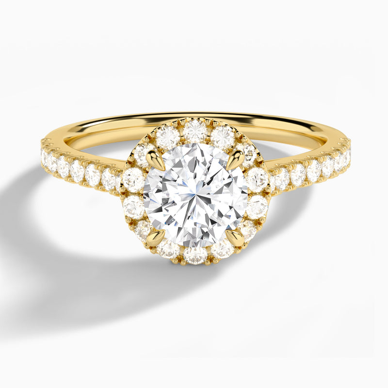 Round Gwendolyn Halo Lab Diamond Engagement Ring In 14K Yellow Gold - Lucenjuri