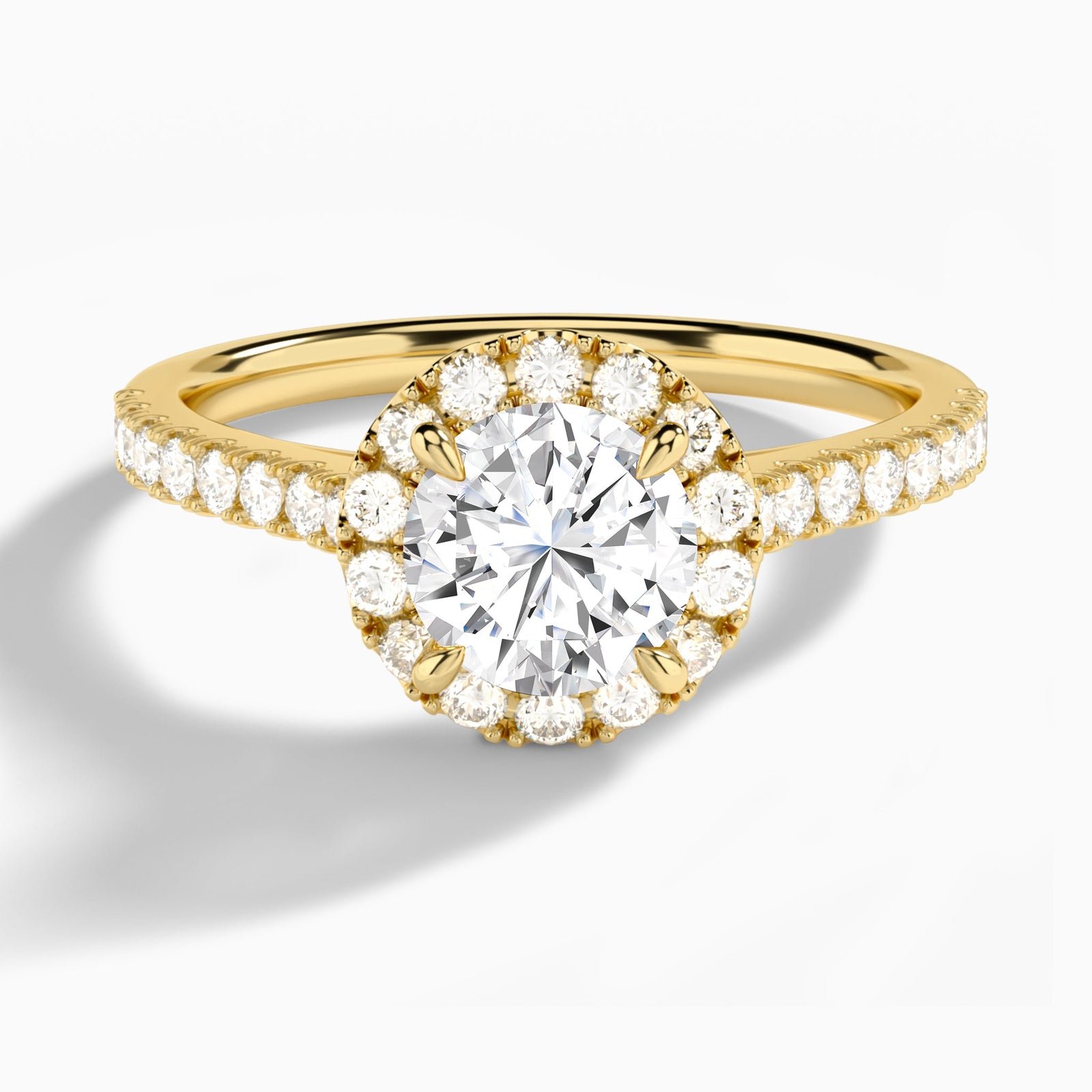 Round Gwendolyn Halo Lab Diamond Engagement Ring In 14K Yellow Gold - Lucenjuri