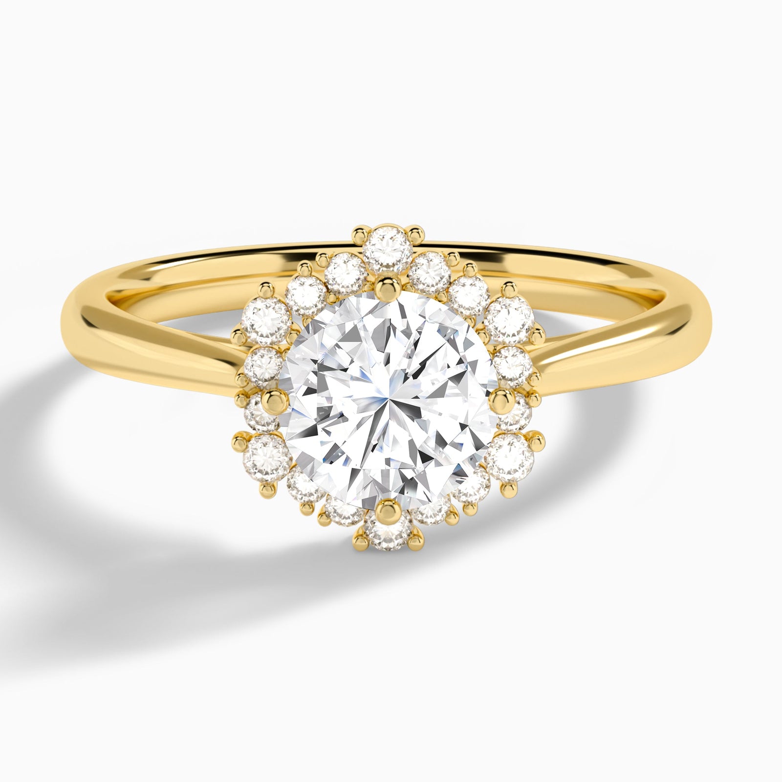 Round Flocon de Neige Lab Diamond Engagement Ring In 18K Yellow Gold - Lucenjuri