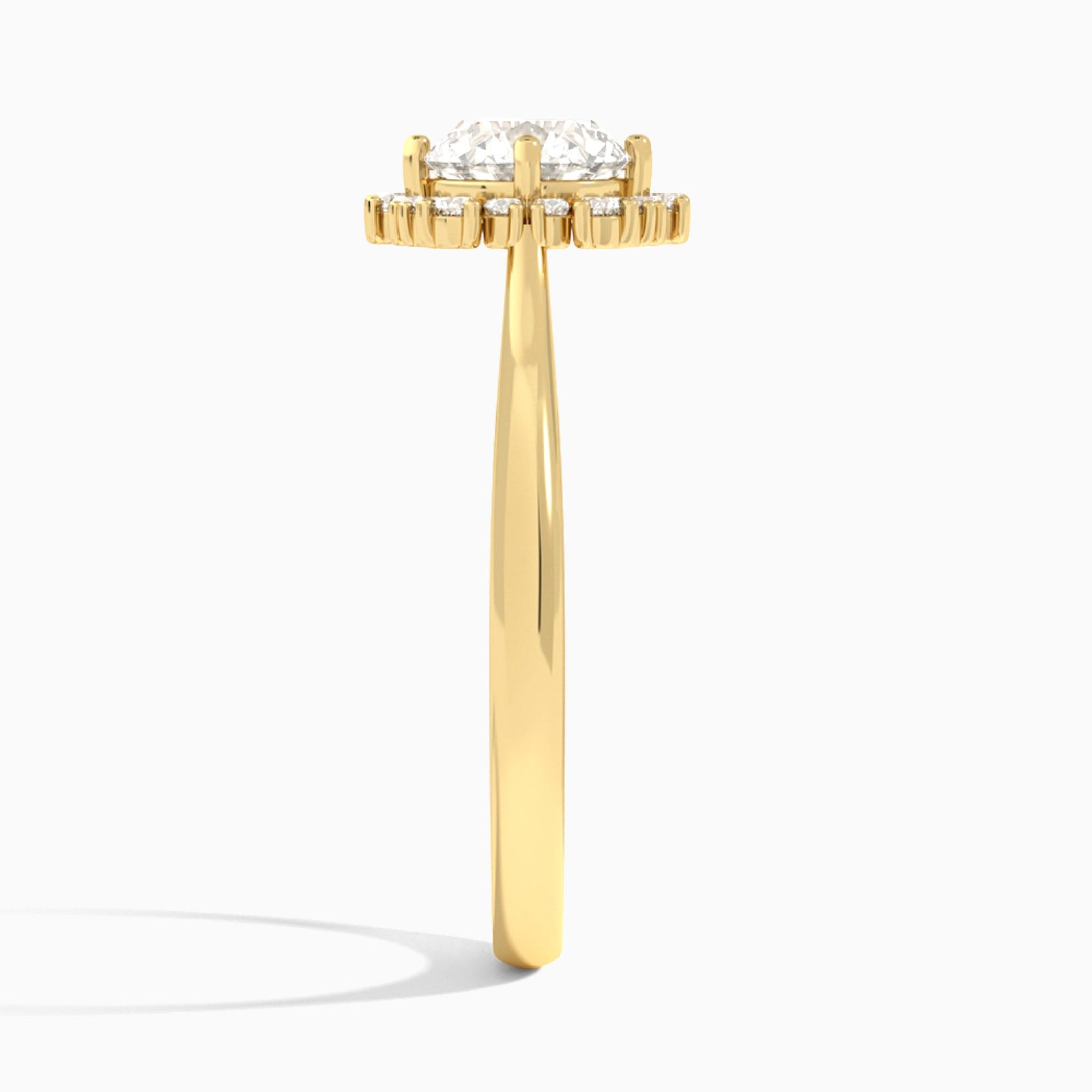 Round Flocon de Neige Lab Diamond Engagement Ring In 18K Yellow Gold, Side View