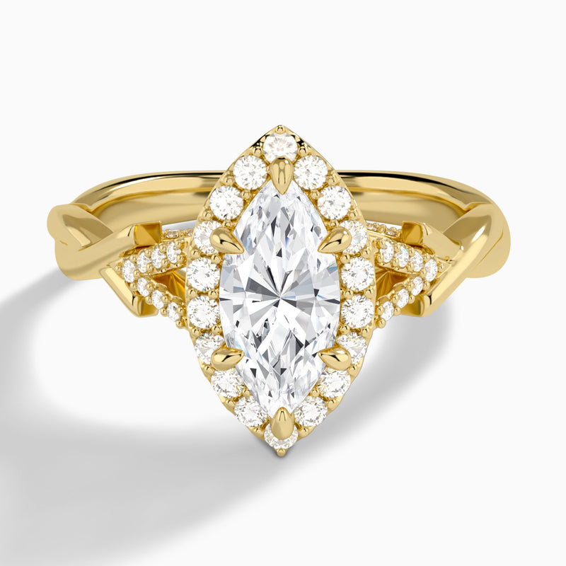 Marquise Luxe Victoria Lab Diamond Engagement Ring In 14K Yellow Gold - Lucenjuri