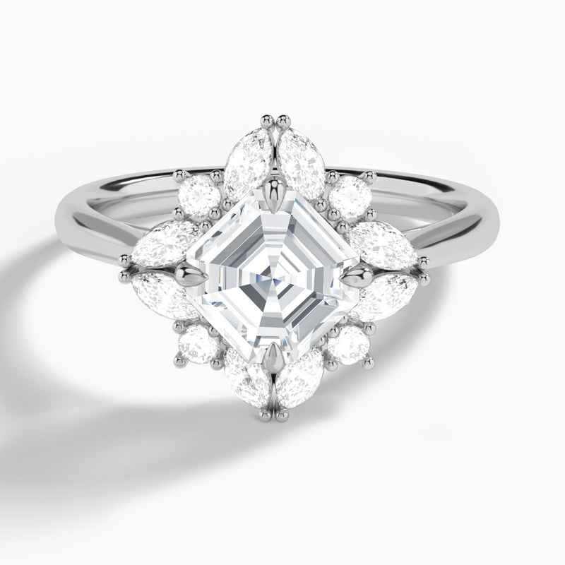 Asscher Dahlia Halo Lab Grown Diamond Engagement Ring In Platinum - Lucenjuri