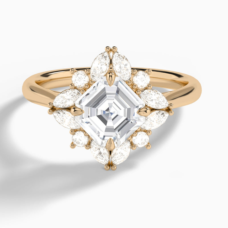 Asscher Dahlia Halo Lab Grown Diamond Engagement Ring In 14K Rose Gold - Lucenjuri