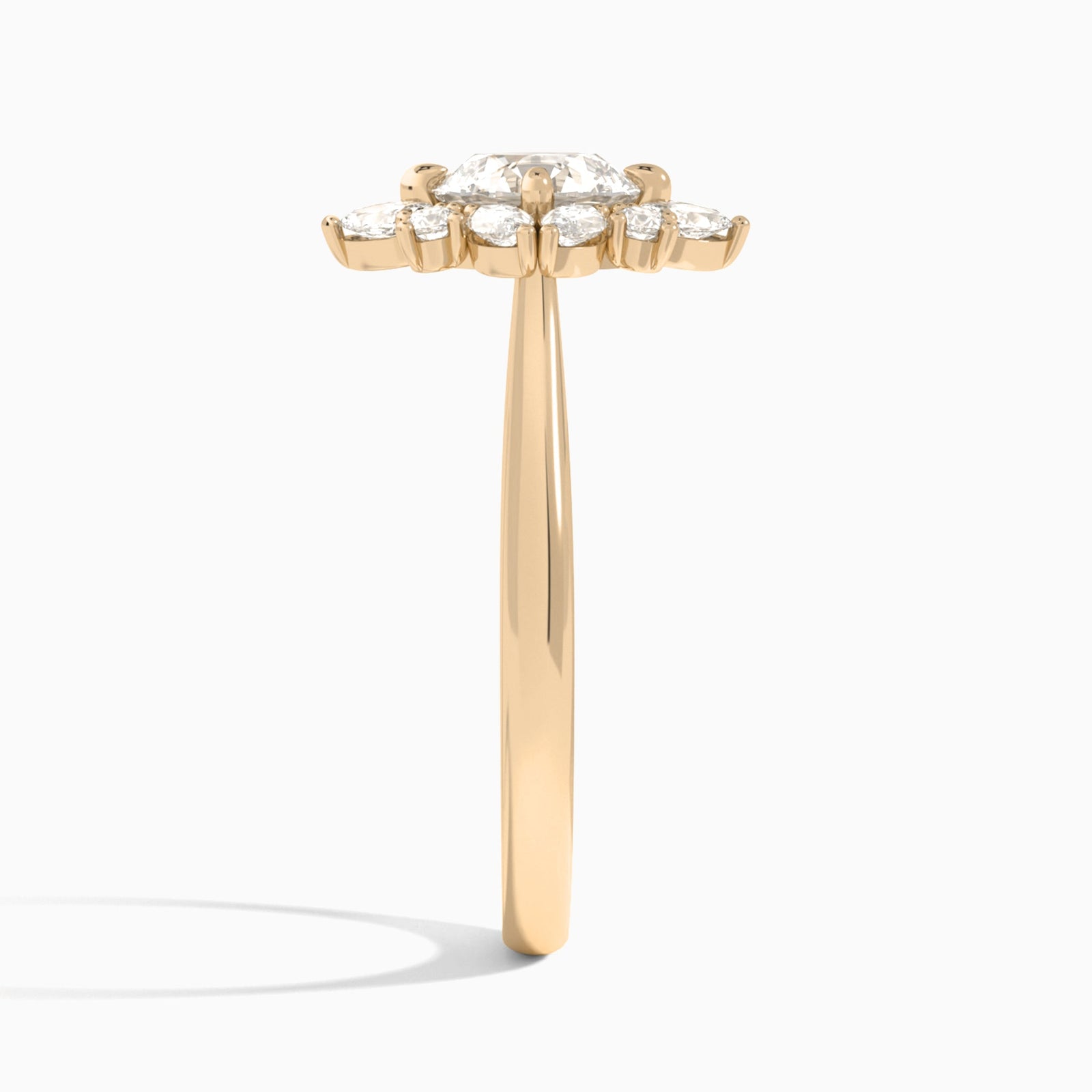 Round Dahlia Halo Lab Grown Diamond Engagement Ring In 14K Rose Gold, Side View