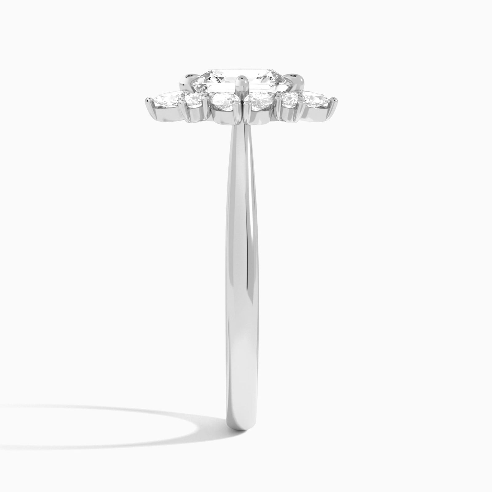 Asscher Dahlia Halo Lab Grown Diamond Engagement Ring In 18K White Gold, Side View