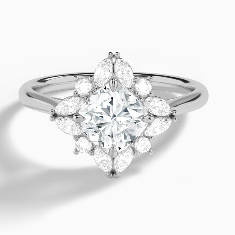 Cushion Dahlia Halo Lab Grown Diamond Engagement Ring In 14K White Gold - Lucenjuri