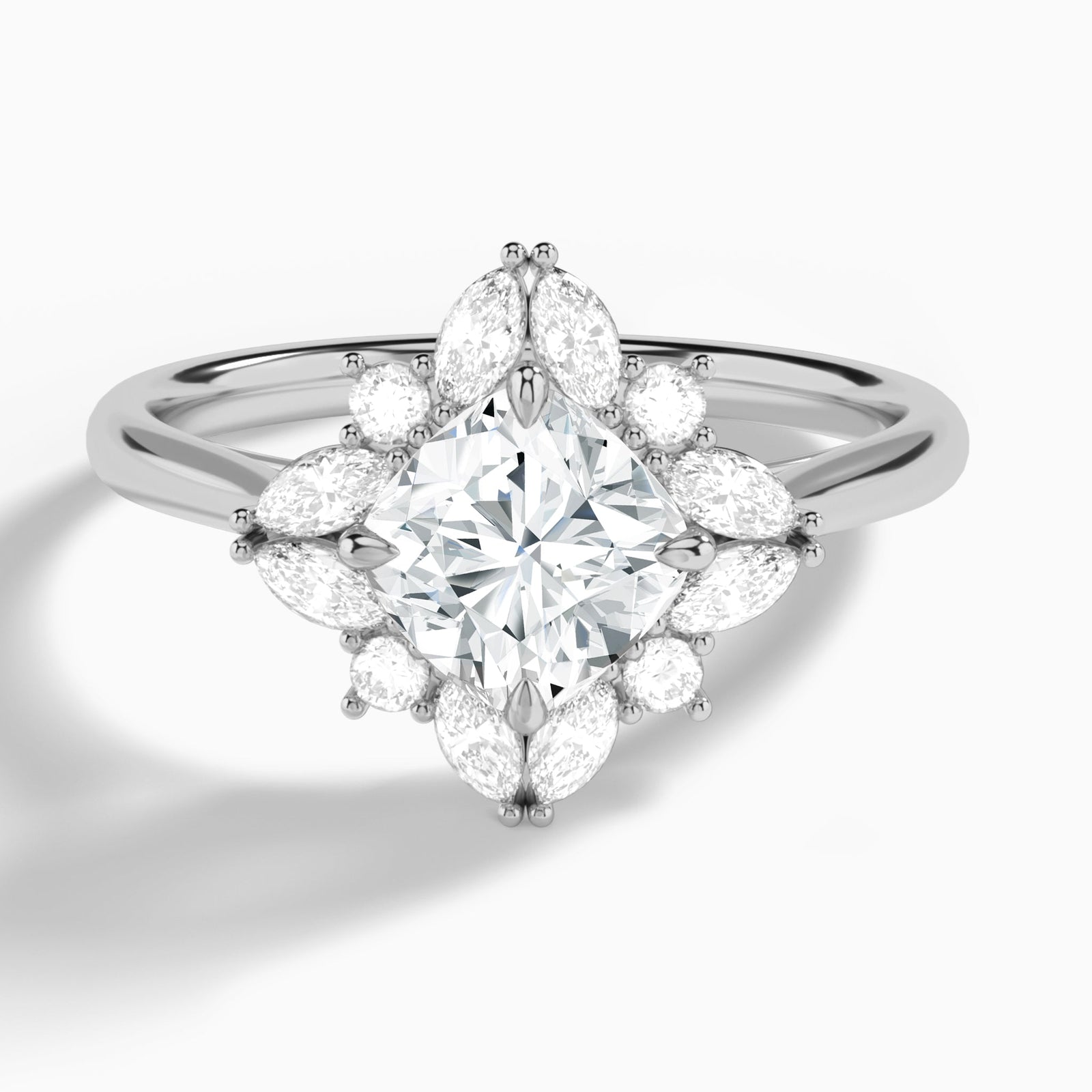 Cushion Dahlia Halo Lab Grown Diamond Engagement Ring In 14K White Gold - Lucenjuri