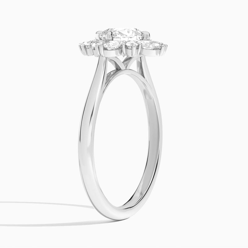 Cushion Dahlia Halo Lab Grown Diamond Engagement Ring In 18K White Gold, Angle View
