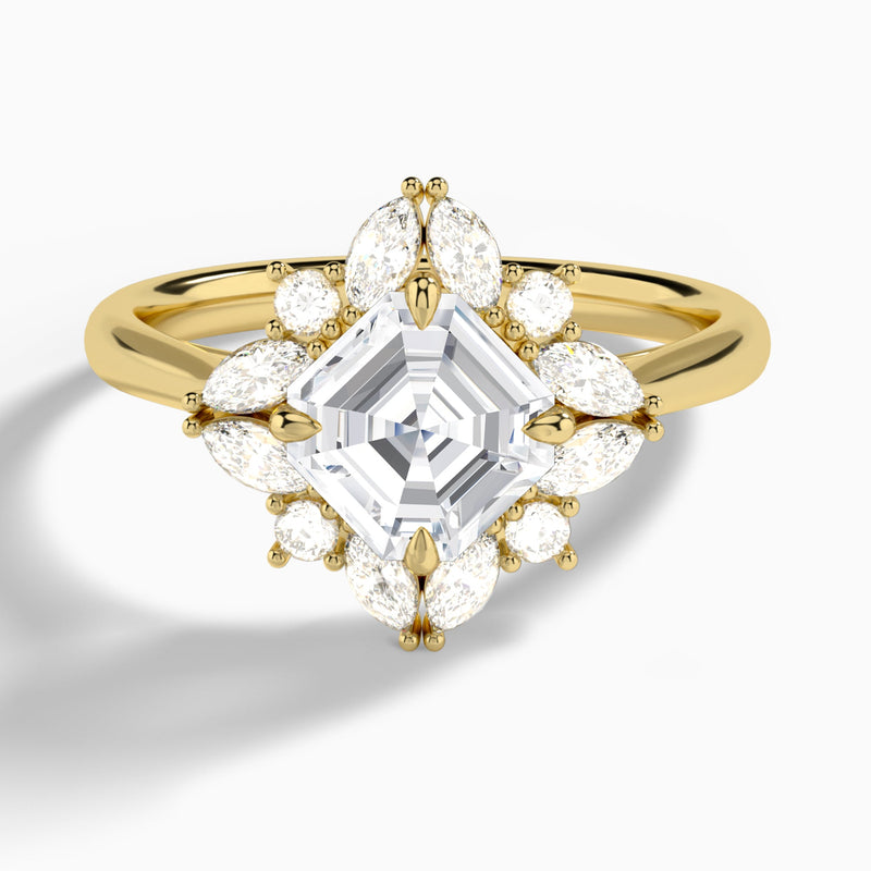 Asscher Dahlia Halo Lab Grown Diamond Engagement Ring In 14K Yellow Gold - Lucenjuri