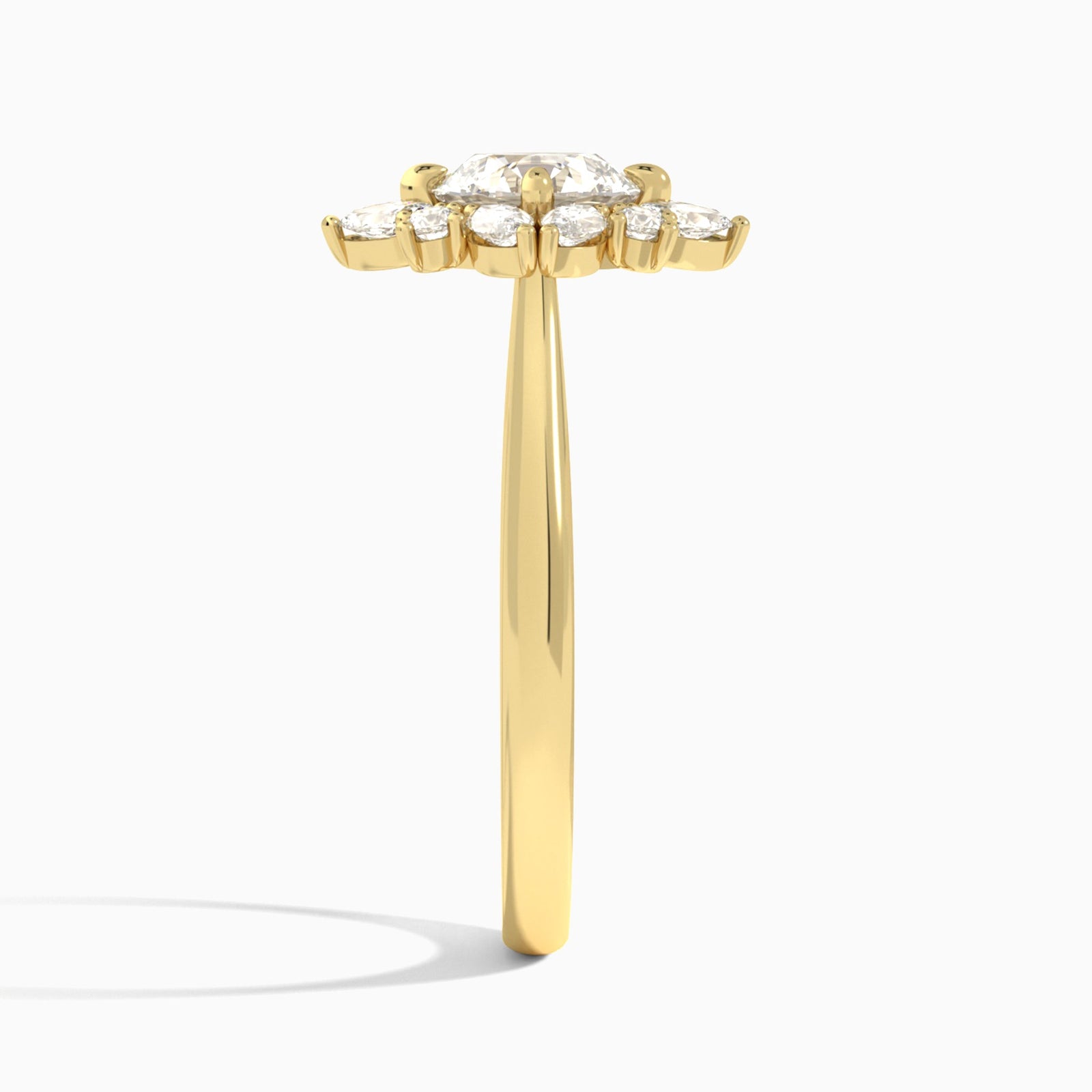 Round Dahlia Halo Lab Grown Diamond Engagement Ring In 14K Yellow Gold, Side View