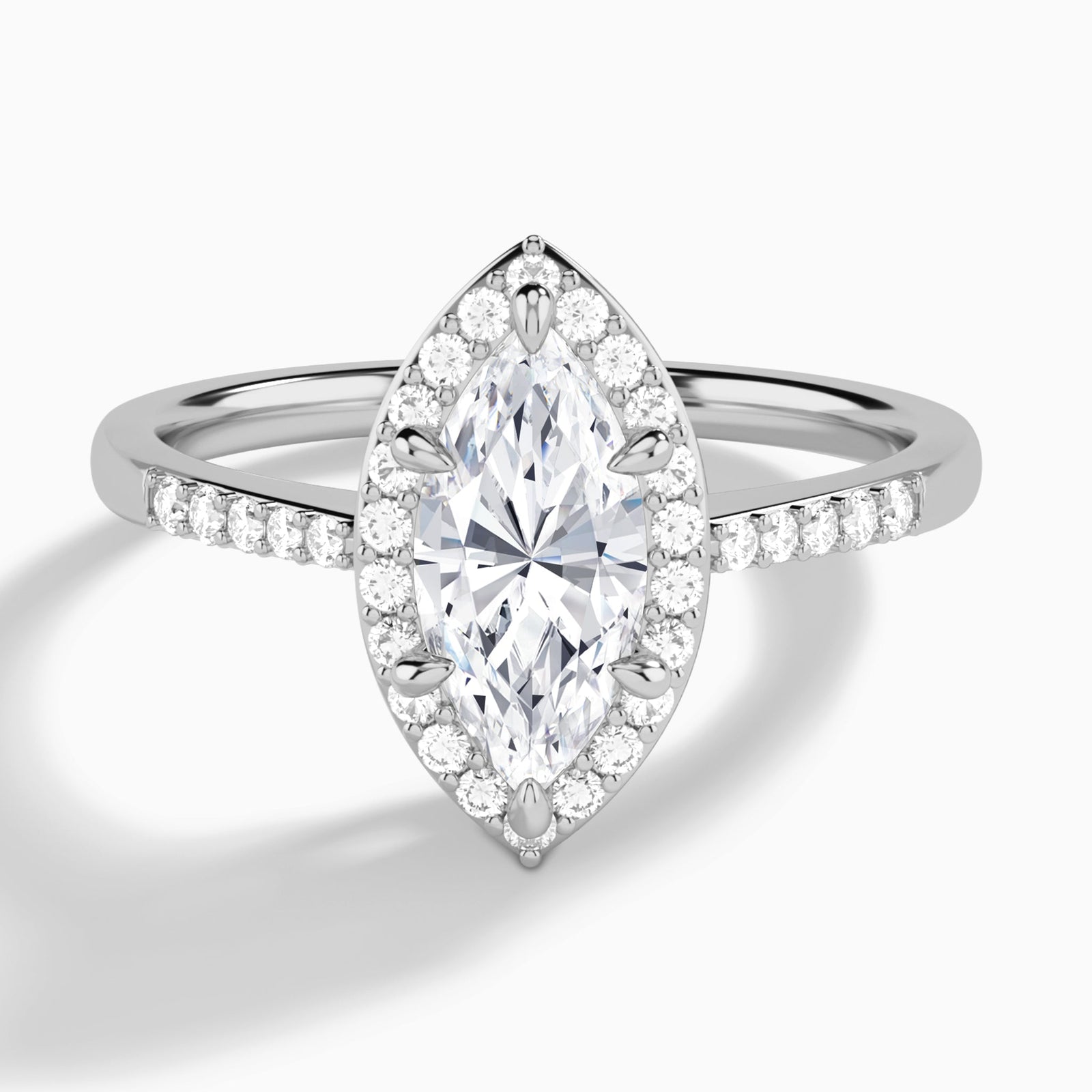 Marquise Sovereign Charm Halo Lab Diamond Engagement Ring In 14K White Gold - Lucenjuri
