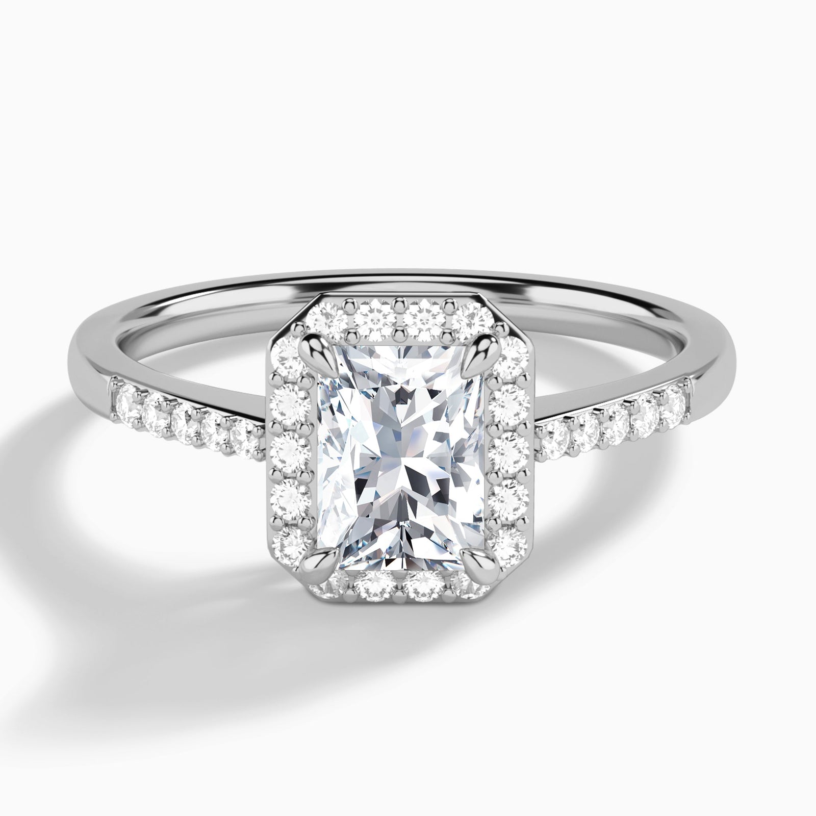 Radiant Sovereign Charm Halo Lab Diamond Engagement Ring In 14K White Gold - Lucenjuri