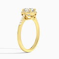Round Sovereign Charm Halo Lab Diamond Engagement Ring In 14K Yellow Gold, Angle View