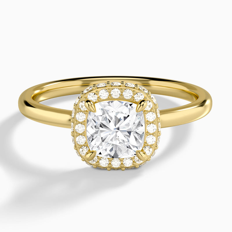 Cushion Amulet Lab Grown Diamond Engagement Ring In 14K Yellow Gold - Lucenjuri